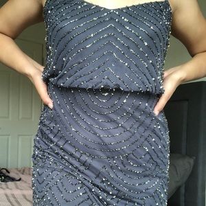 Adrianna Papell Strappy Beaded Gray Dress